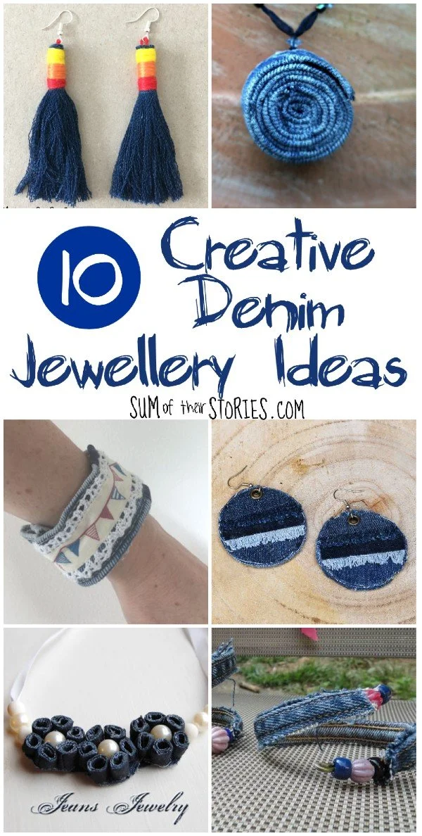 collage with lots of denim jewellery making ideas