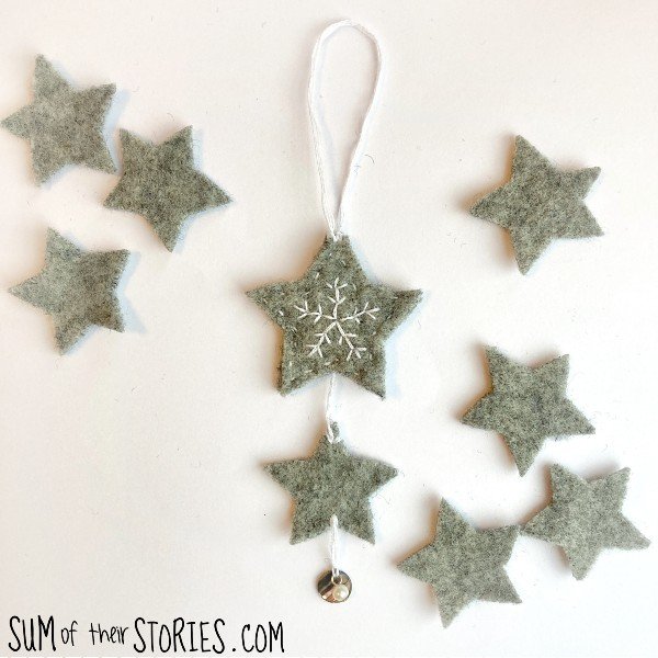 felt star decoration with snowflake embroidery