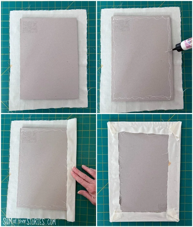 gluing fabric onto card