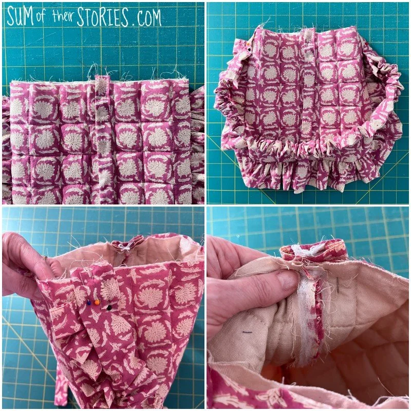 positioning ties and handle on a handmade bag