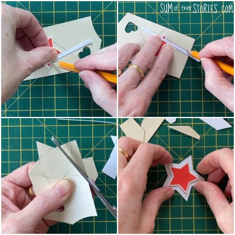 step by step photos showing how to upsize a star template