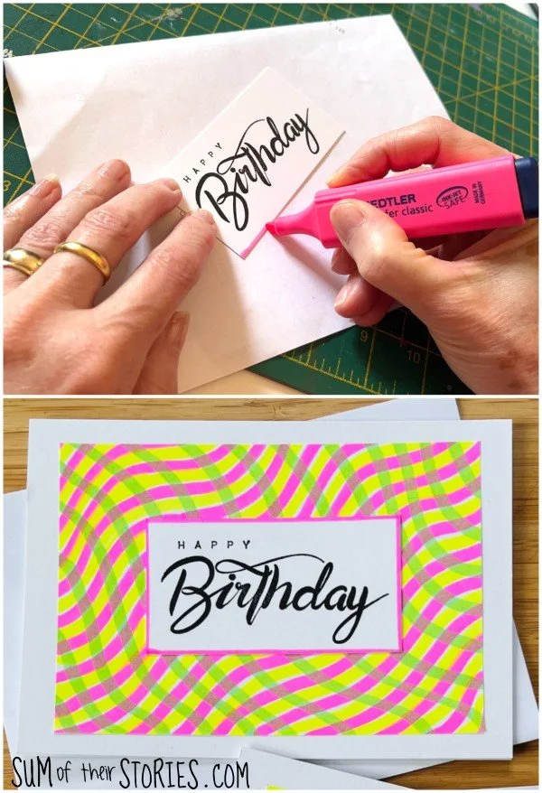 birthday card with highlighter background