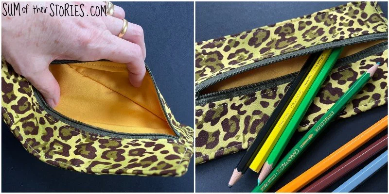 finished pencil case with bright yellow lining