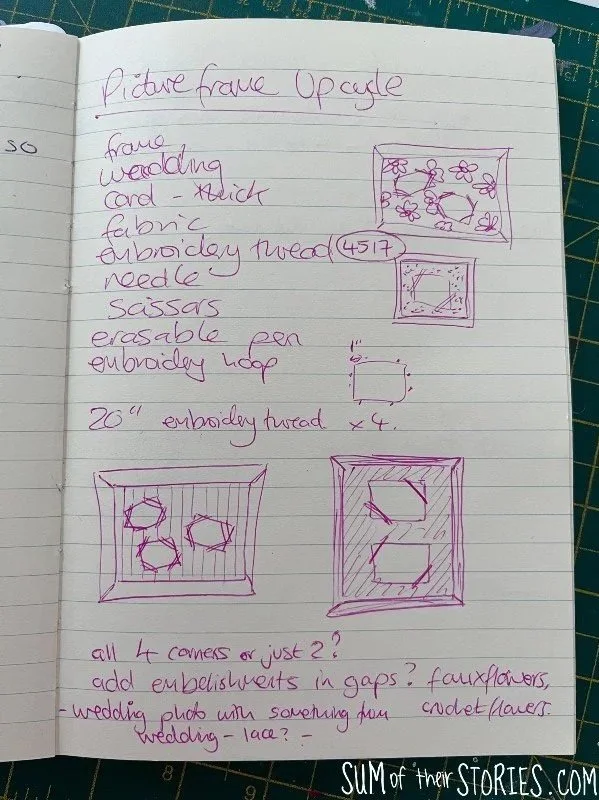 sketch book plans for a picture frame upcycle