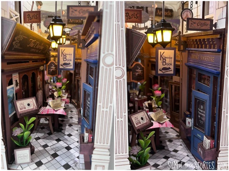 close up of book nook miniature street