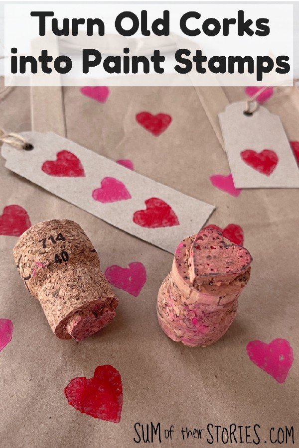 old corks used as heart paint stamps