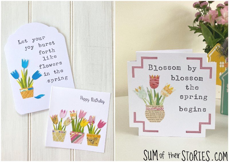 greeting cards made with paper collage tulip designs