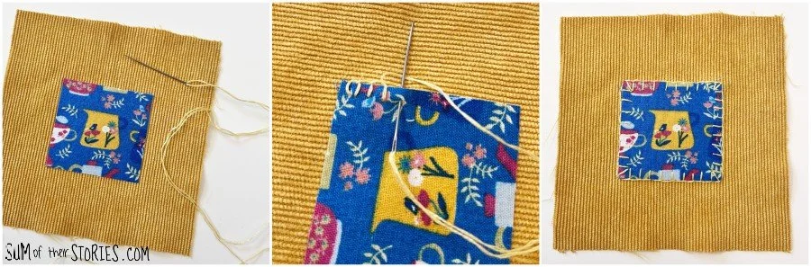 blanket stitch around a fabric motif