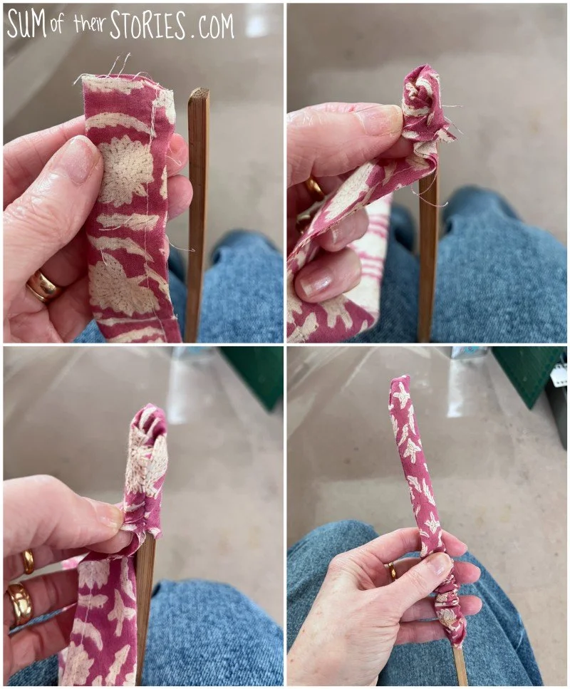 turning out a narrow stitched tube using a chop stick