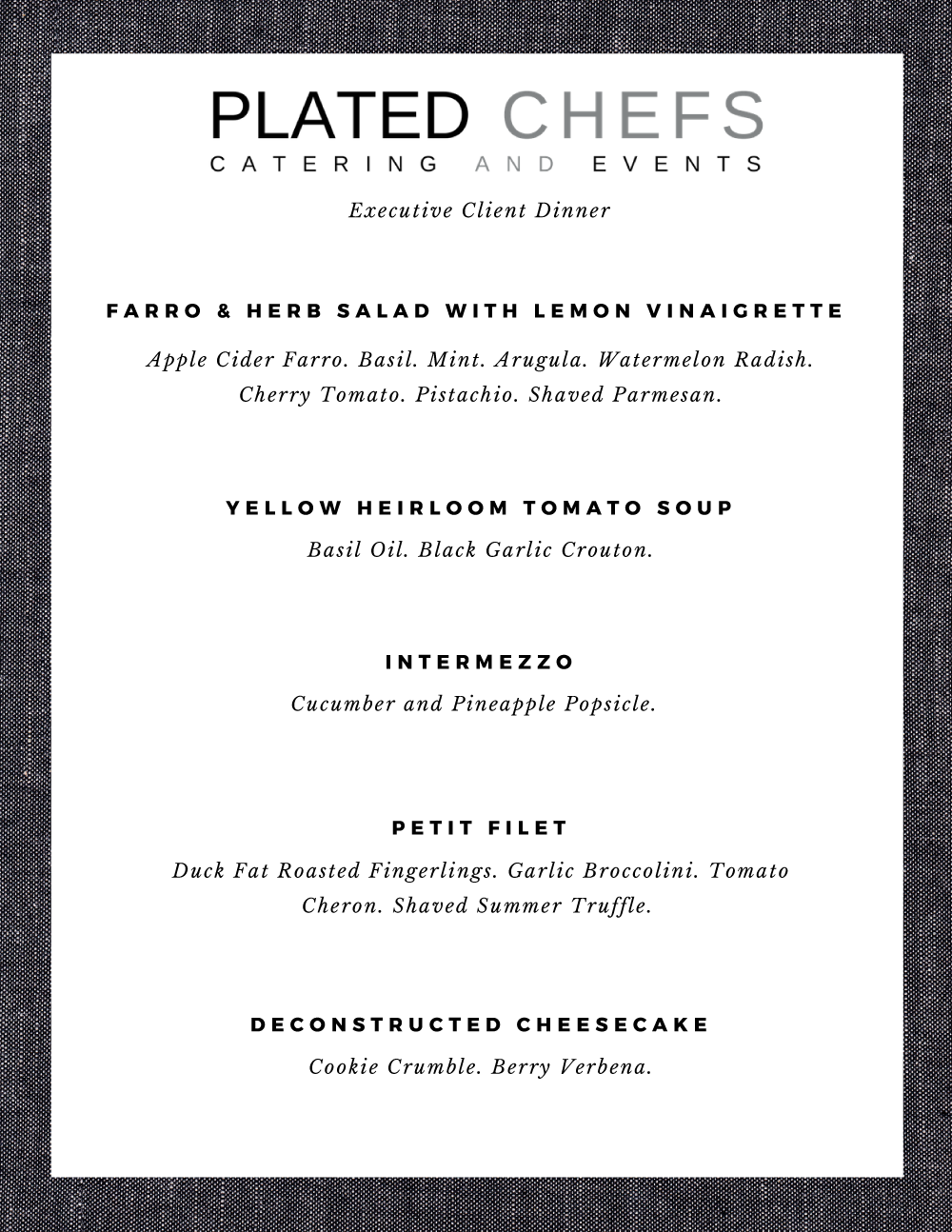 Sample Menus — Plated Chefs Catering and Events