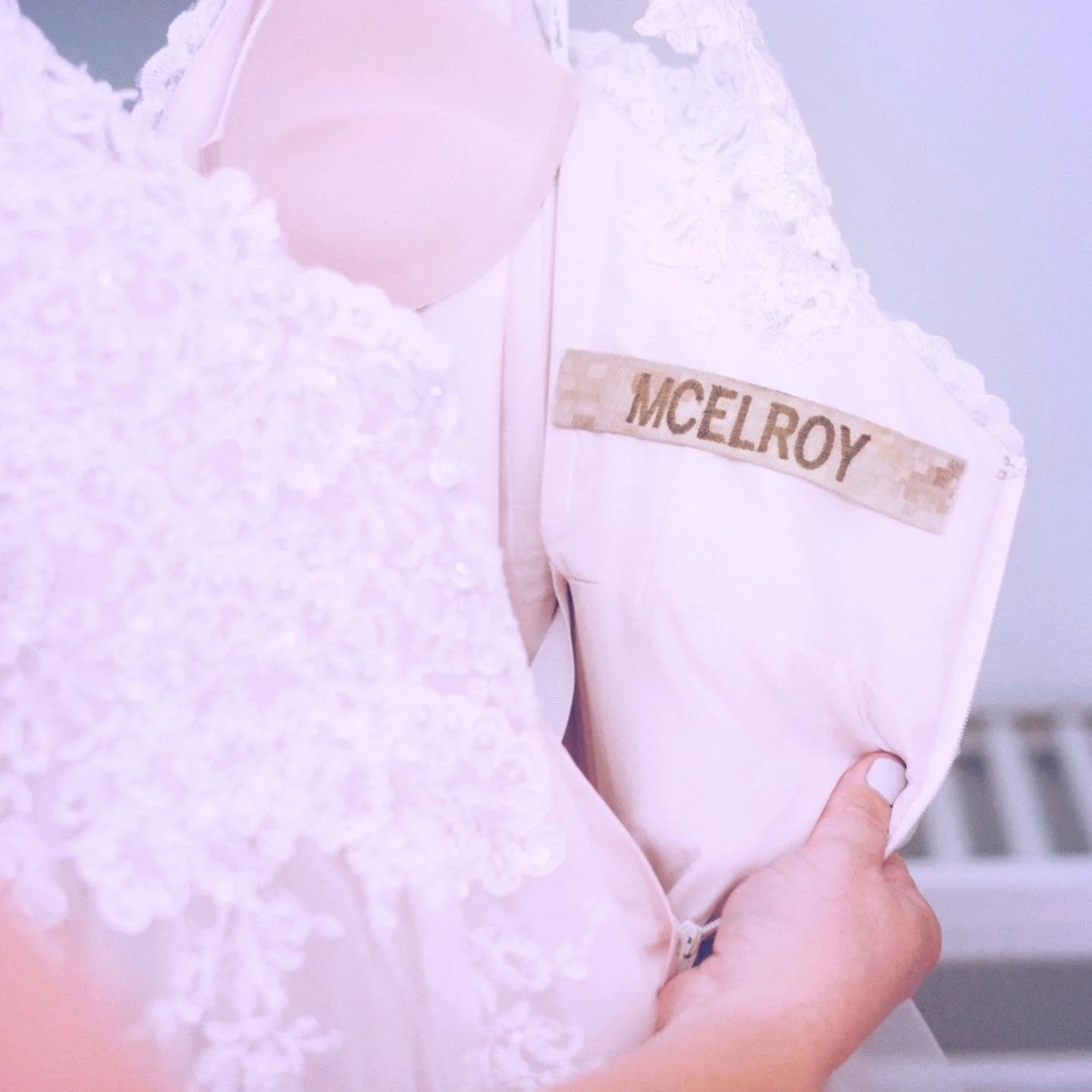 Beauty lies in the details. ✨ This was one of many tiny details of my husband &amp; I&rsquo;s love story that we incorporated into our wedding day celebration. 💕 
.
Sewing his name tape from the Marine Corps into the back of my wedding dress was ano