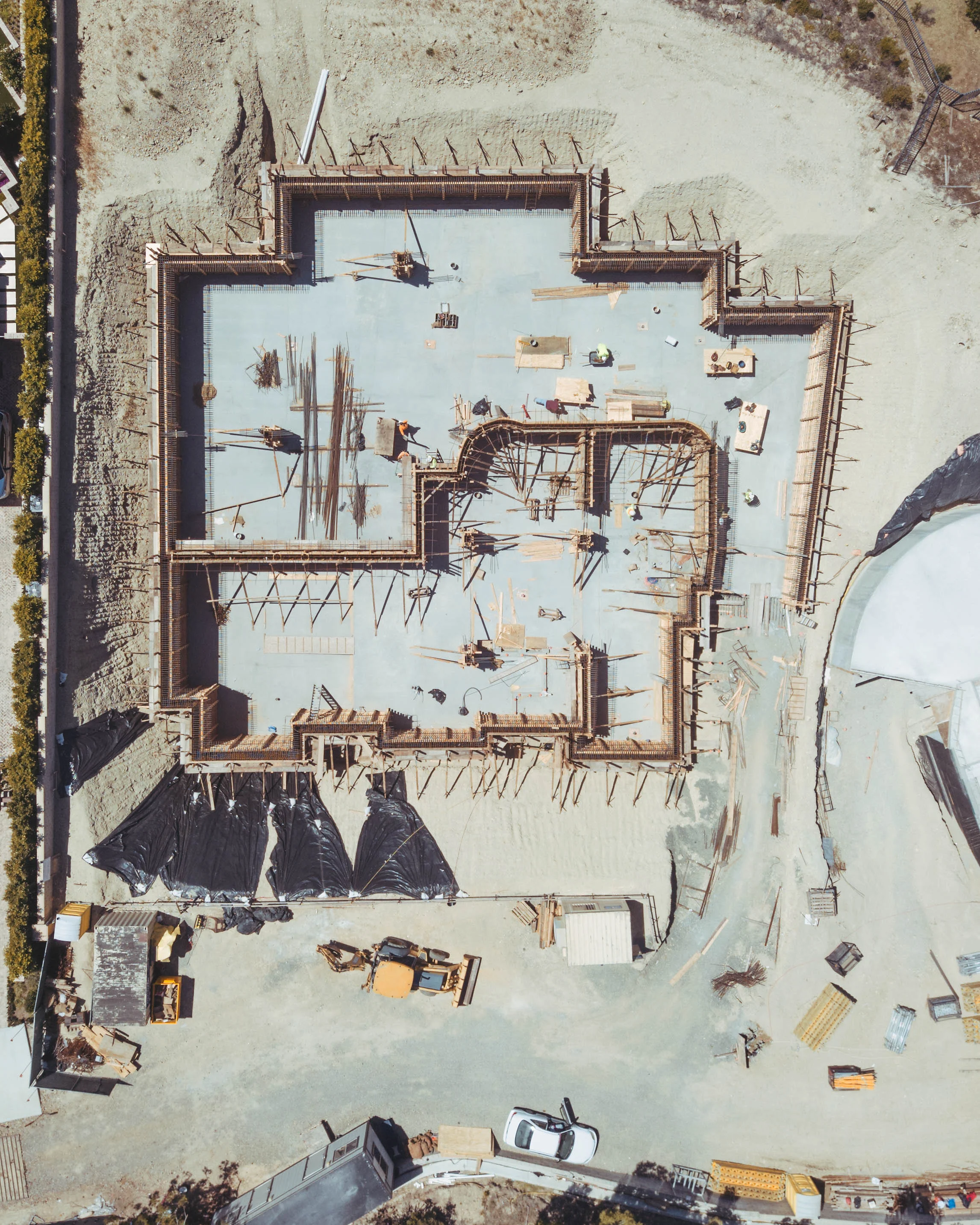 Crystal Cove Romanesque Villa Aerial Under Construction by Oatman Architects
