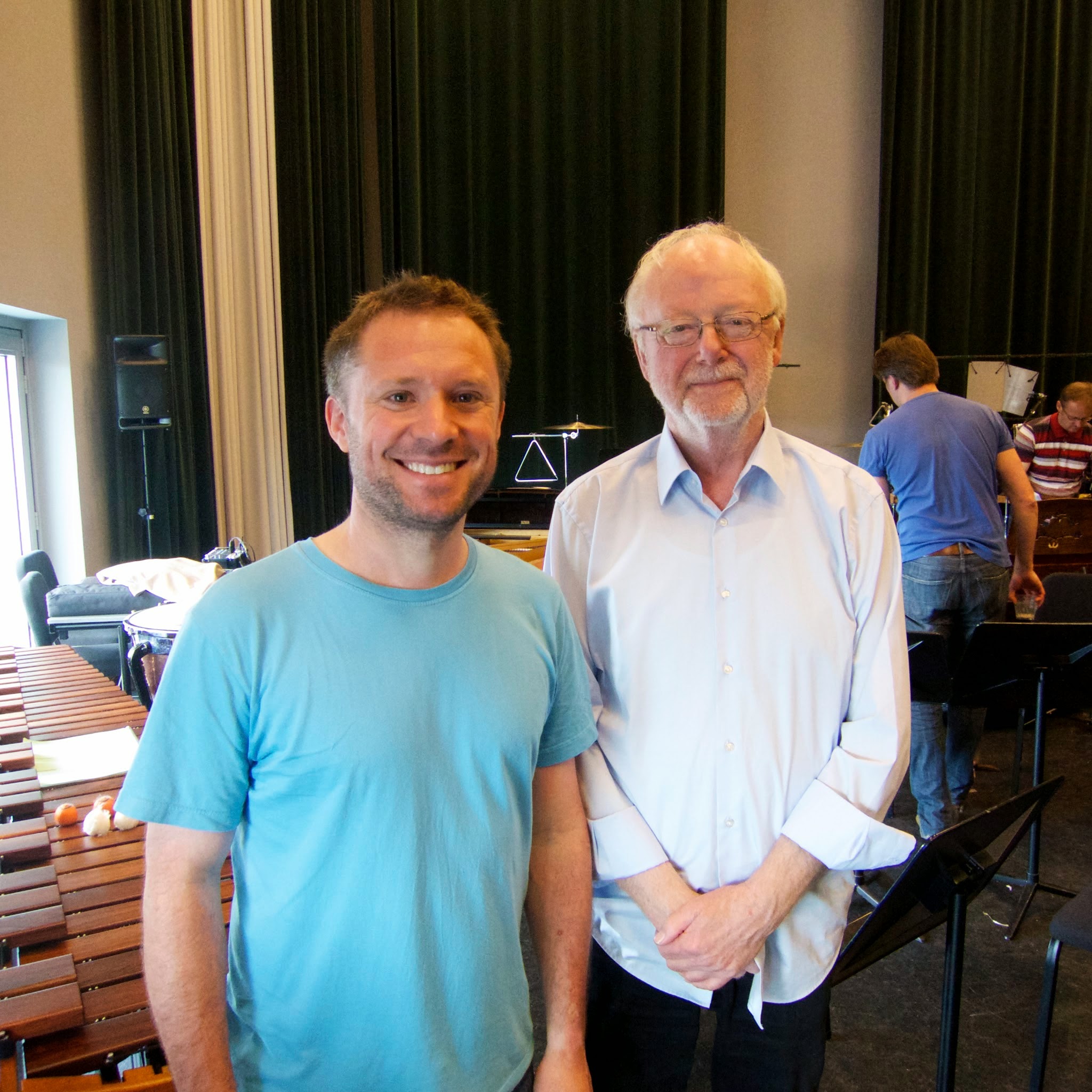 With Louis Andriessen at the first rehearsal for his wonderful and melancholy 'Tapdance' for Solo Percussion and Large Ensemble.