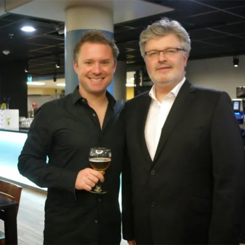 Colin with Sir James MacMillan after the premiere of his Percussion Concerto No.2