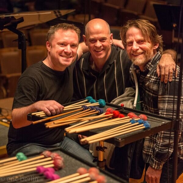 Colin with conductor Gil Rose &amp; Steve Mackey during the recording of Mackey's percussion concerto, 'Time Release'