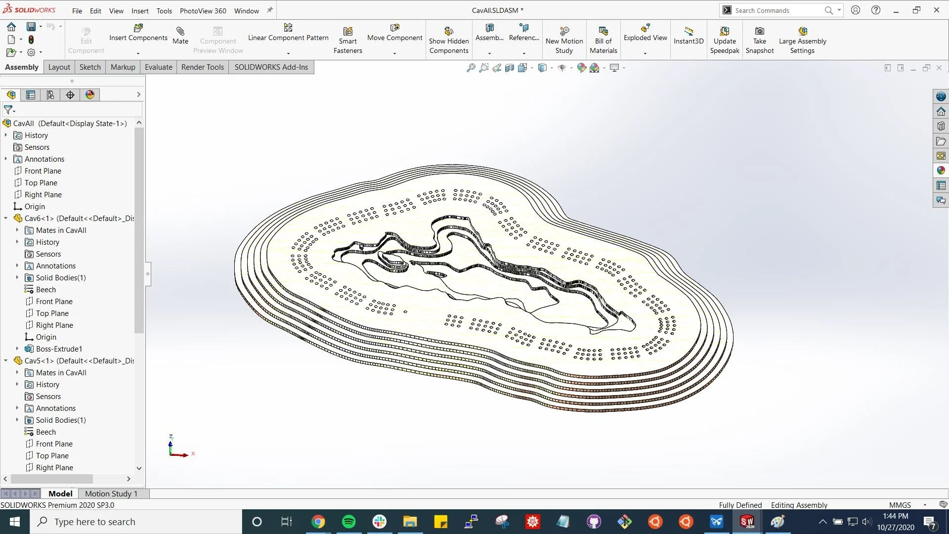  Solidworks model of each of the plywood layers stacked. I removed the extra holes in accordance with the standard cribbage board. 