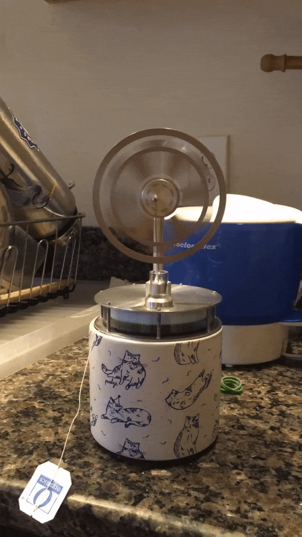  Runs on the temperature differential between a cup of tea and ambient. 