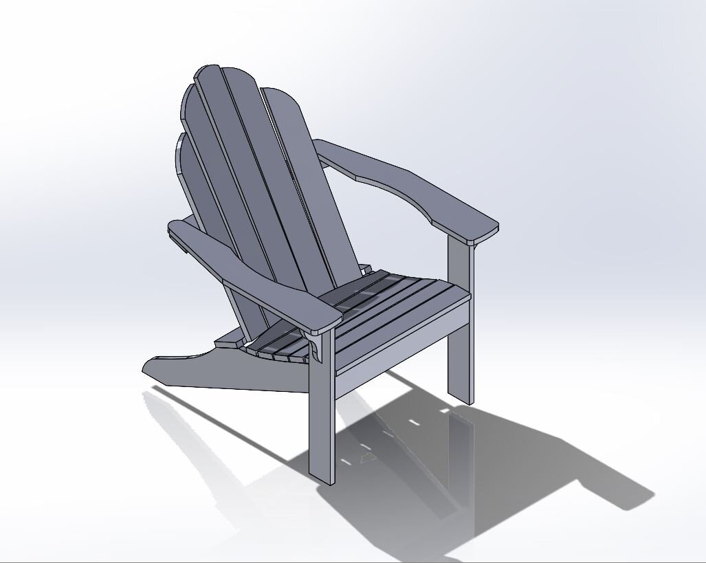  In an effort to increase my woodworking capabilities, I was interested in building my own Adirondack chair. This shows the 3D model based loosely on plans written by Norm Abram. 