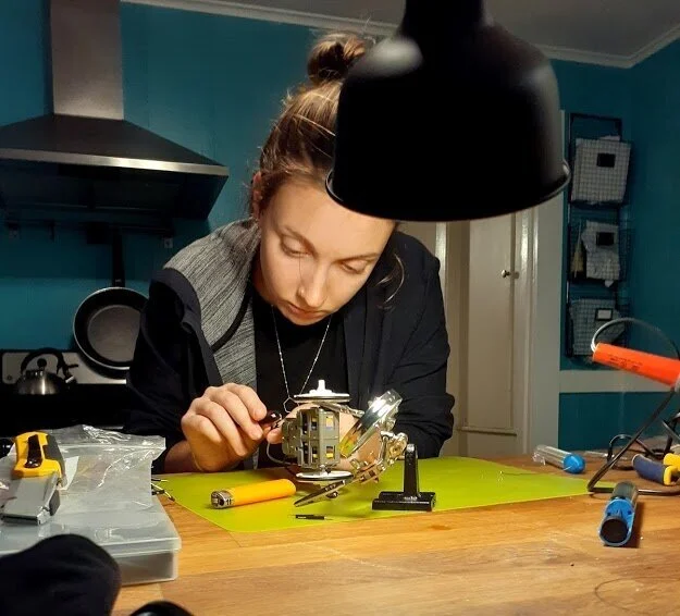  Motor soldering continued. In this image you can see the gear box which I had just assembled. 