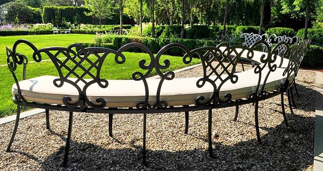 Take a Seat #gardenseating #gardenbench #antique #gardenantique #restored #1920s #estate #englishgarden #bordergarden #estatefurniture #custom #outdoorfabrics #greatgatsby #greatfind