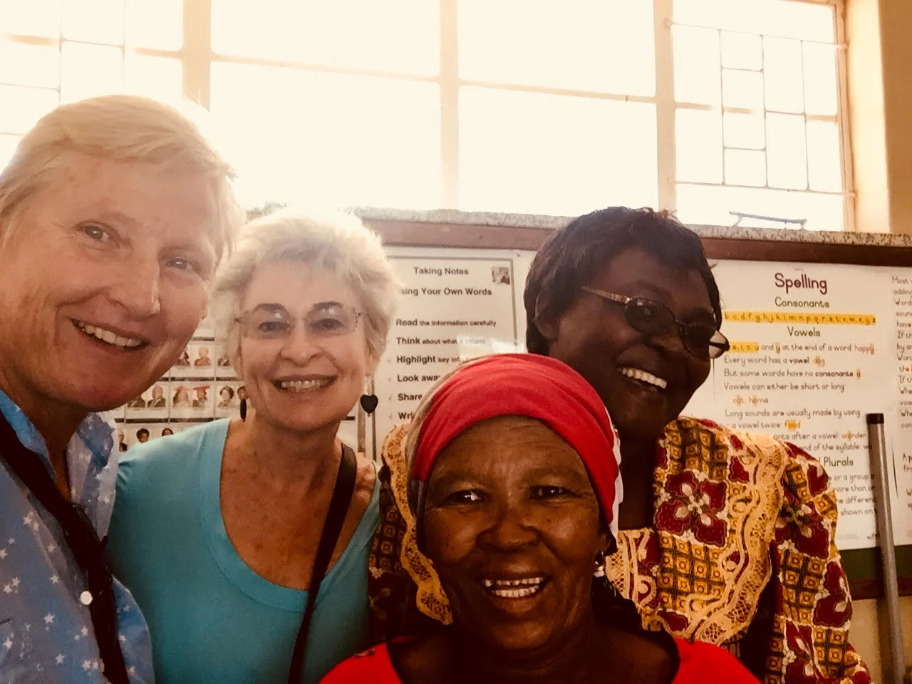 CSNS & CSN board members in Namibia. Left to right are Helge Mercker, Terry Adler, Chief Ita Kambases and Theresa Matengu