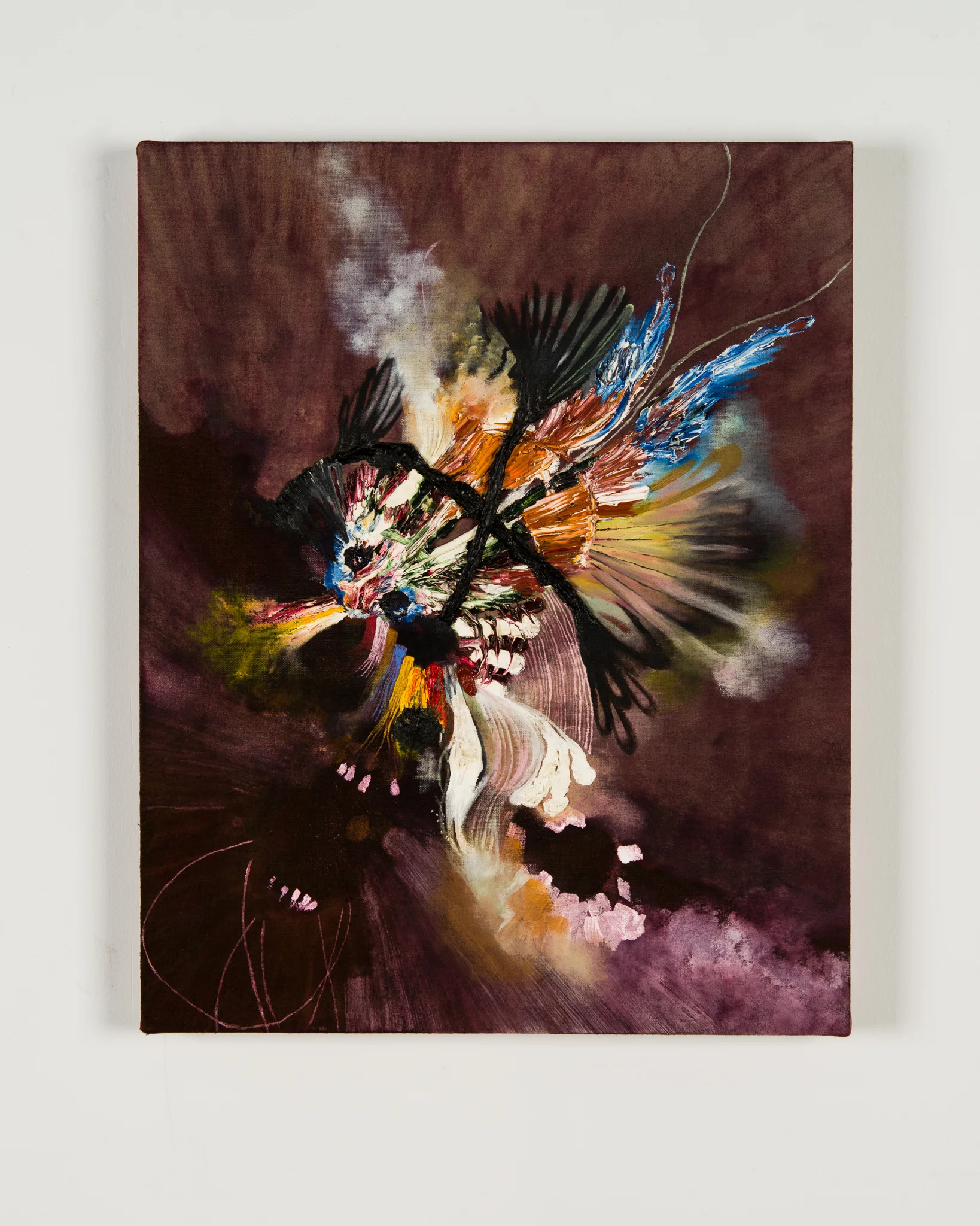 "Falcon in the front yard," Oil, acrylic and dye on linen, 24"X30" 2016