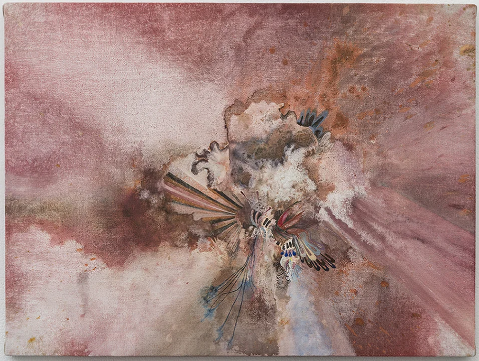 "Alcova hood ride," Oil, acrylic and dye on linen, 24"X32" 2014
