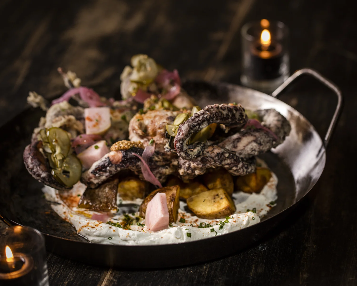 The Kraken (whole tempura octopus with potatoes bravas and yogurt) Photo Download