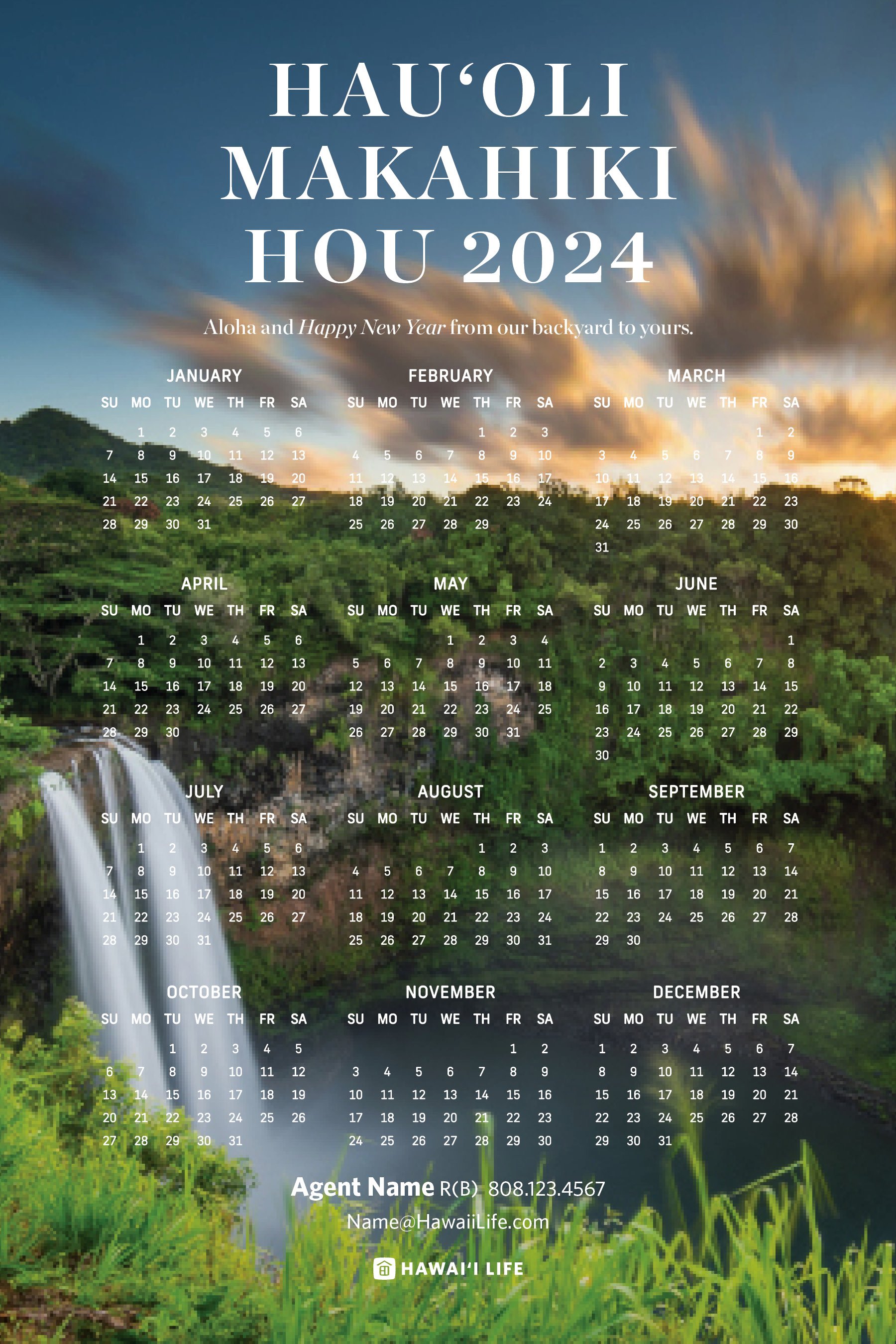 2024 Calendar - Waterfall