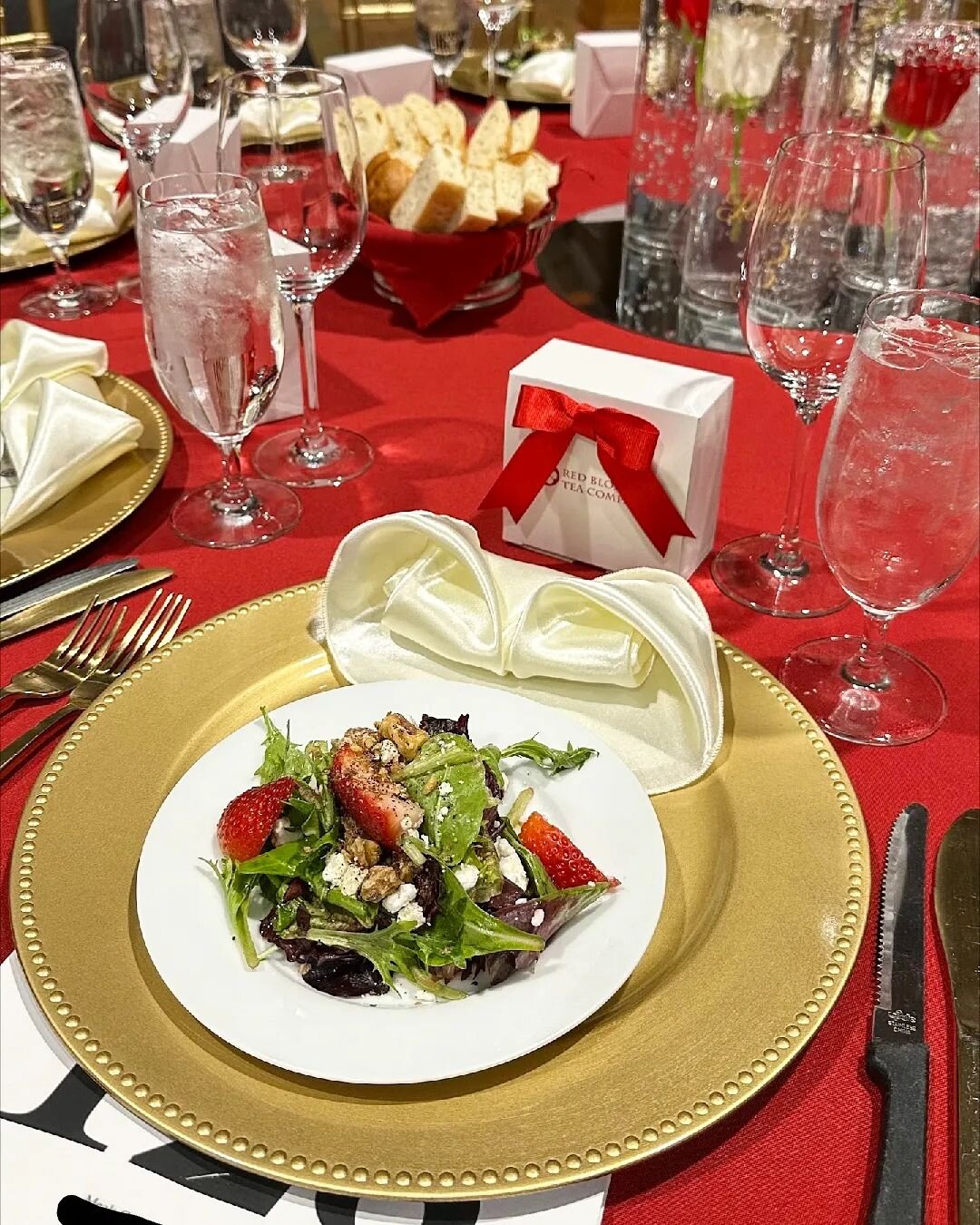 We were thrilled to cater Nativity School's Annual Gala once again! ✨ Embracing the enchanting 'Gold &amp; Garnet' theme, our team adorned tables with luxurious deep red linens and shimmering golden chargers, bringing the vision to life. And with Feb