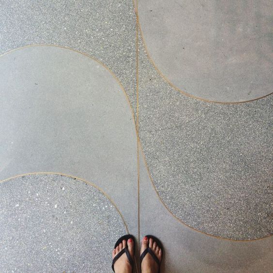 terrazzo is fantastic in the ability to be poured in any shape or format, and the metal dividers are stunning. it can be created in virtually any color, polished or honed, and can include any aggregate your heart could ever desire.