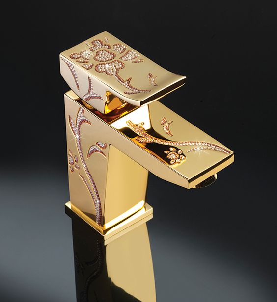 maier single hole contemporary lav faucet embedded with swarovski crystals and plated in gold - the ultimate guide to luxury plumbing by the delight of design