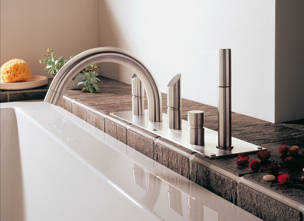 mgs milano contemporary gooseneck deck mount tub filler with handshower in brushed nickel with knob handles - the ultimate guide to luxury plumbing by the delight of design