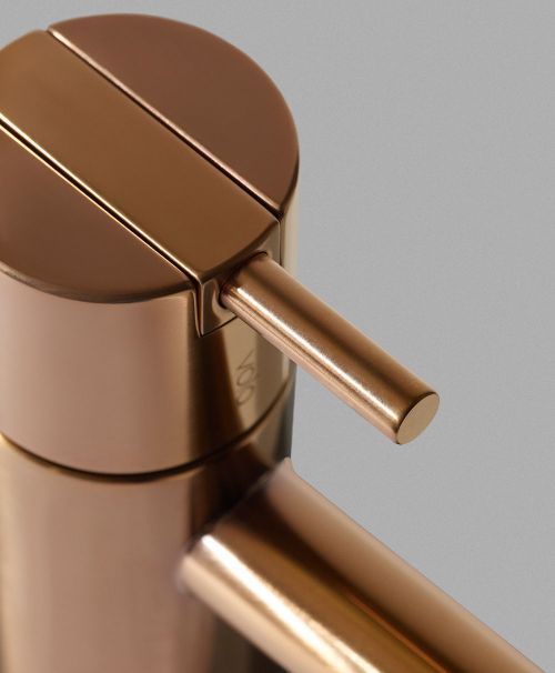 mgs milano single hole lav faucet with top lever handle and 90 degree spout in brushed copper - the ultimate guide to luxury plumbing by the delight of design