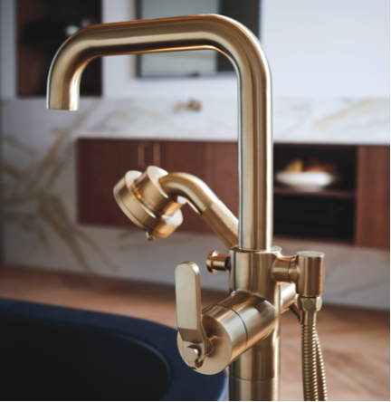 brizo litze freestanding tub filler in luxe gold - the ultimate guide to luxury plumbing by the delight of design