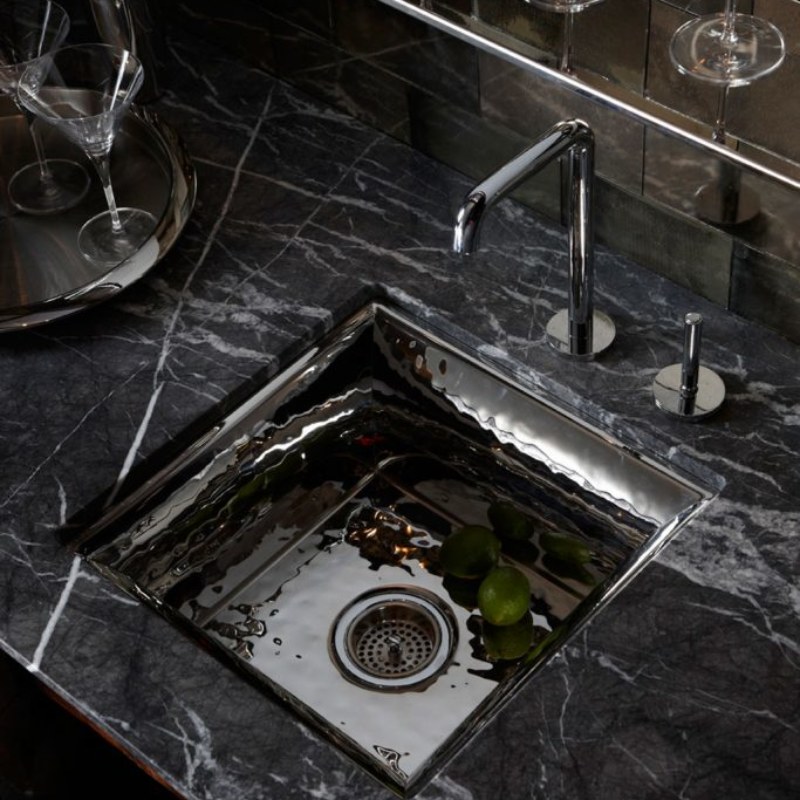 kallista one entertainment faucet in polished chrome and bacifiore sink in polished distressed stainless - the ultimate guide to luxury plumbing by the delight of design