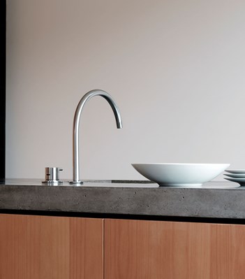 vola contemporary minimalist remote knob handle gooseneck spout kitchen faucet in brushed nickel - the ultimate guide to luxury plumbing by the delight of design