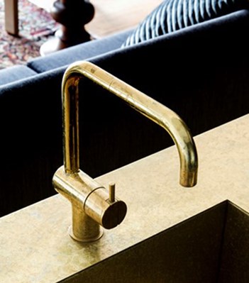 vola contemporary minimalist single hole kitchen faucet with lever handle and 90 degree spout in unlacquered brass - the ultimate guide to luxury plumbing by the delight of design