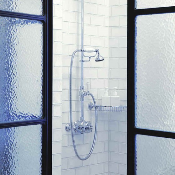 czech & speake traditional shower rail with handshower and porcelain lever handles in polished chrome - the ultimate guide to luxury plumbing by the delight of design