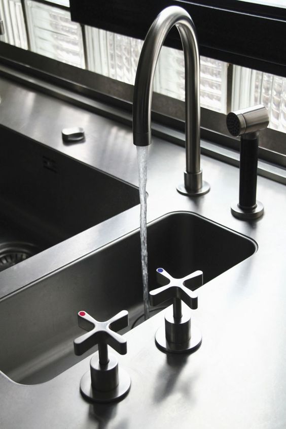 czech & speake contemporary minimalist kitchen faucet with sidespray and remote cross handle valves in black - the ultimate guide to luxury plumbing by the delight of design