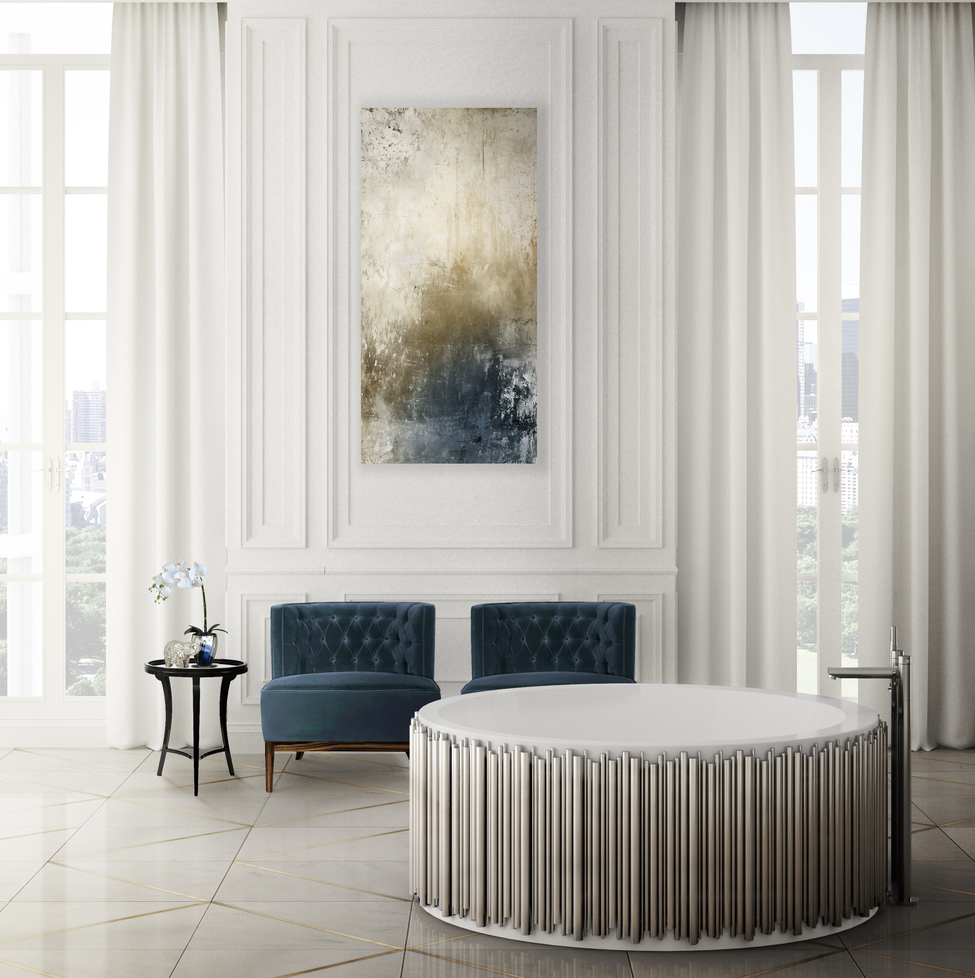maison valentina contemporary freestanding tub filler with top joystick handle and 90 degree spout and gold fluted freestanding tub - the ultimate guide to luxury plumbing by the delight of design