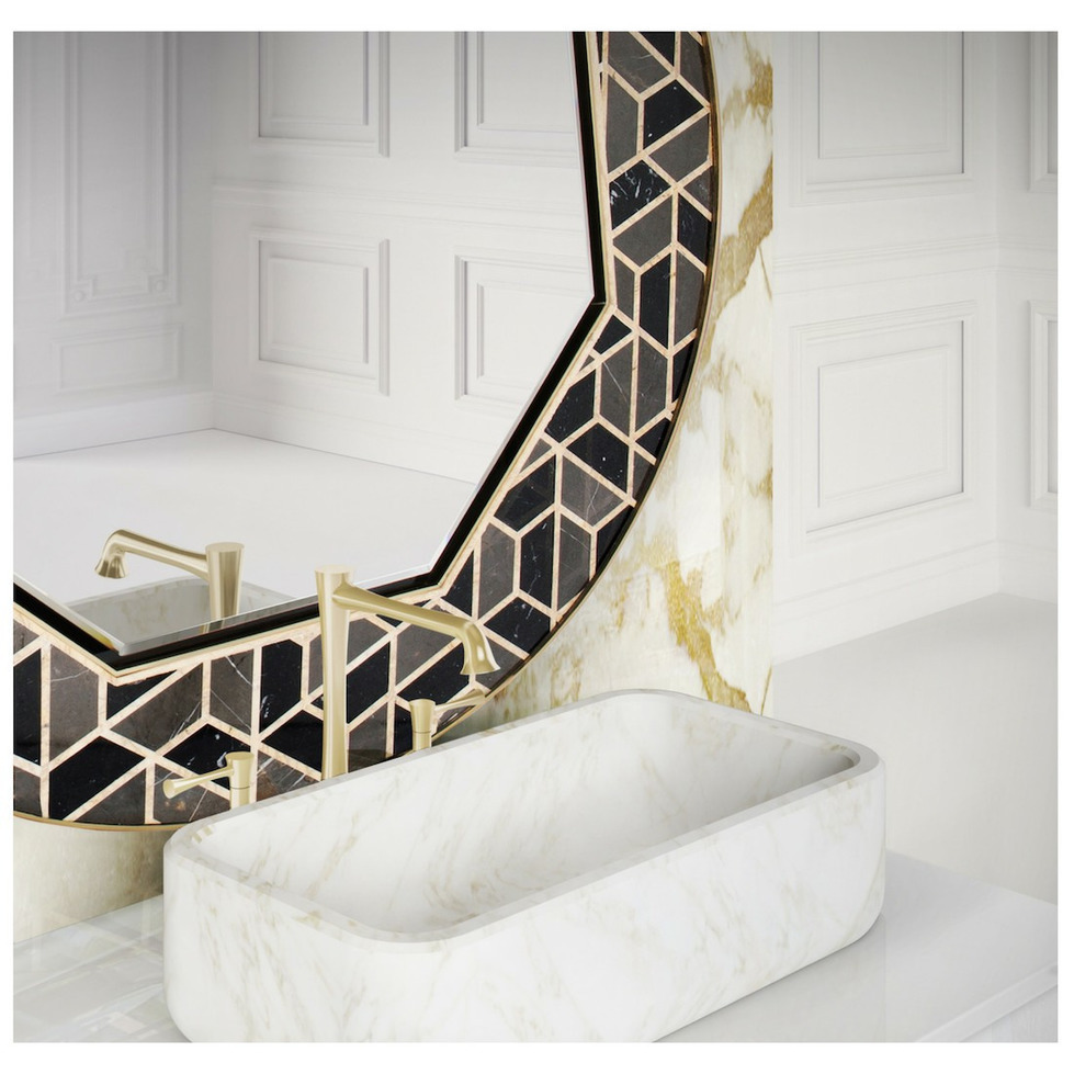 maison valentina contemporary widespread vessel lav faucet with lever handles and tall 90 degree spout in brushed gold with marble sink - the ultimate guide to luxury plumbing by the delight of design