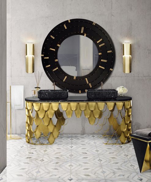 maison valentina baroque single hole vessel lav faucet and gold vanity in unlacquered brass - the ultimate guide to luxury plumbing by the delight of design