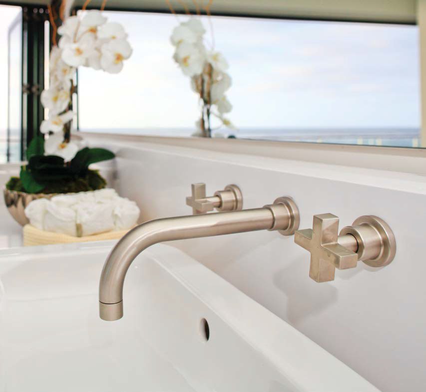 rohl contemporary widespread wall mounted lav faucet with cross handles and 90 degree spout in brushed satin gold - the ultimate guild to luxury plumbing by the delight of design