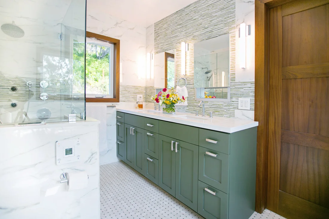 green vanity contemporary bathroom