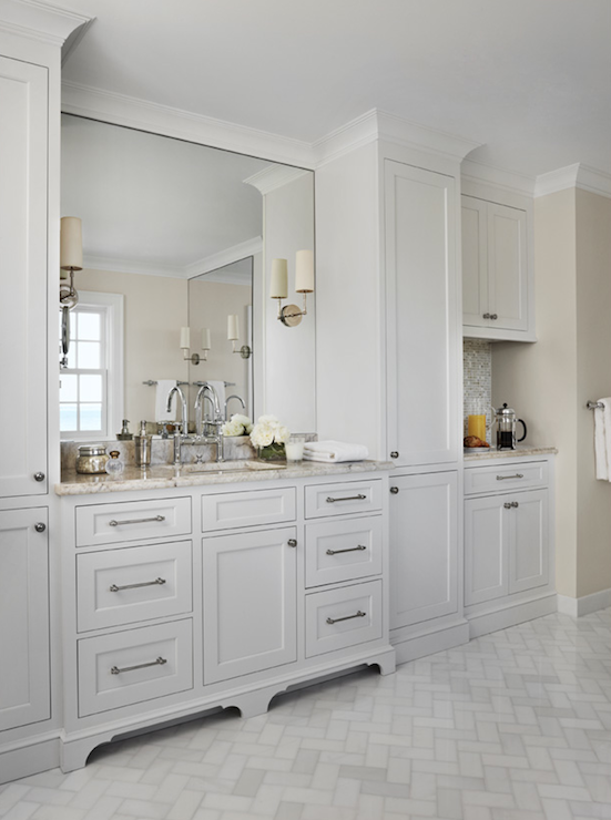 beautiful master bathroom with coffee bar