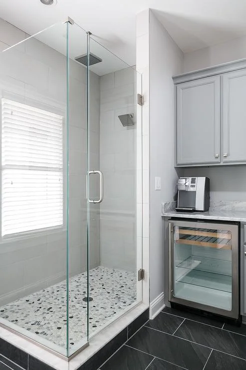 contemporary coffee station in master bathroom