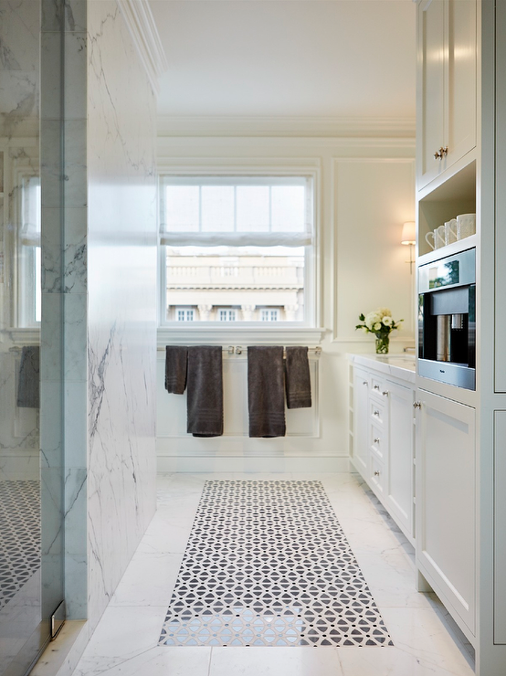 coffee bar with built in espresso machine in master bathroom