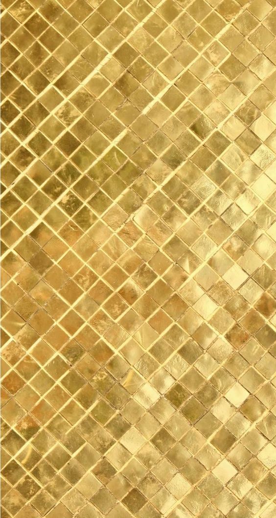 gold square tile mosaic with gold metallic grout