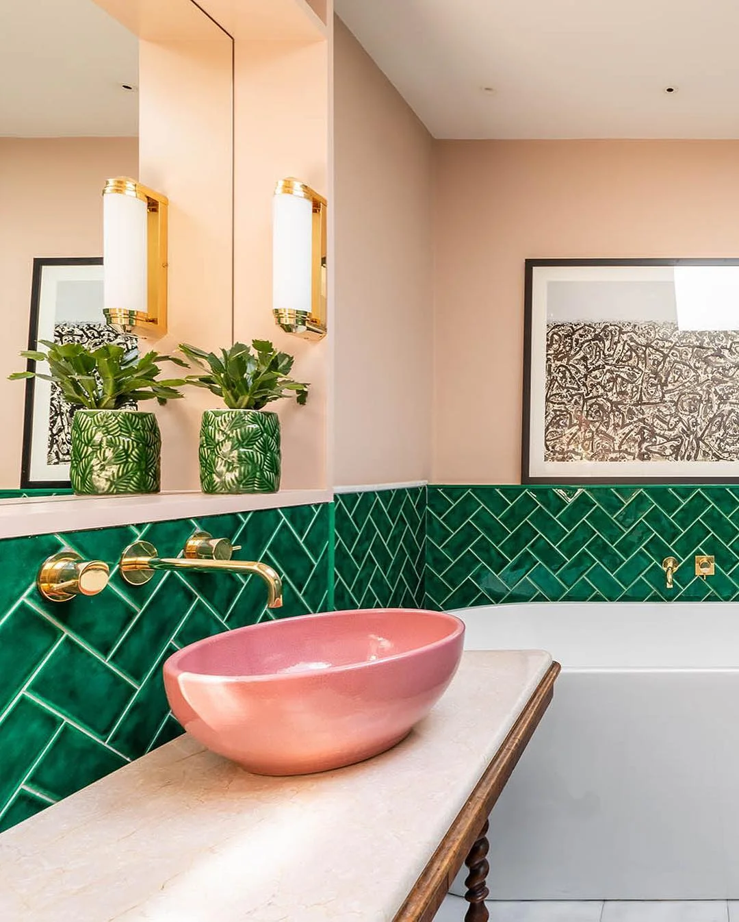 pink and green bathroom